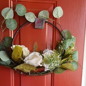 Floral Wreath with White Roses and Greenery